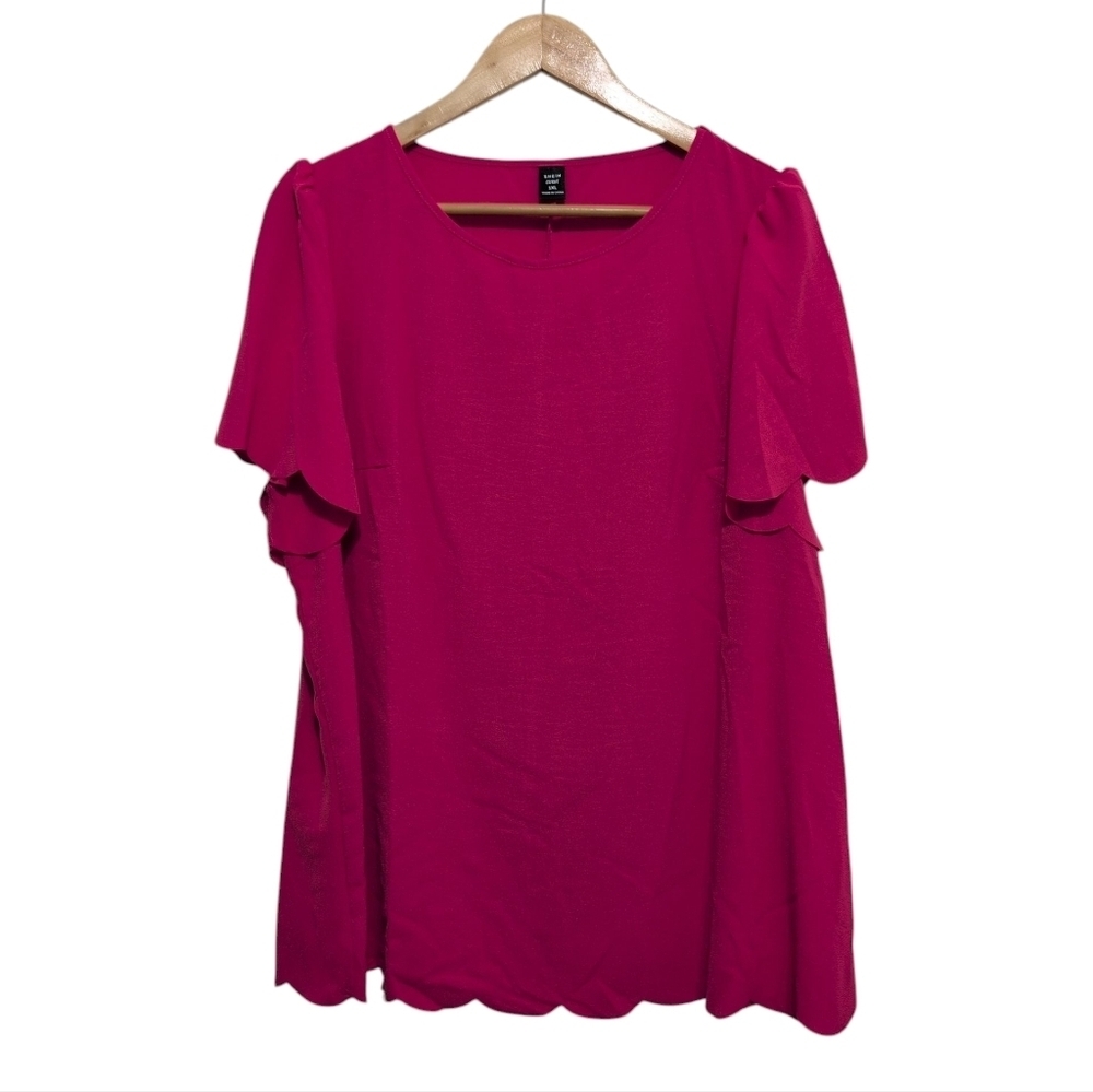 Shein Curve Blouse Barbie Pink‎ Petal Tulip Hem Women's 1X